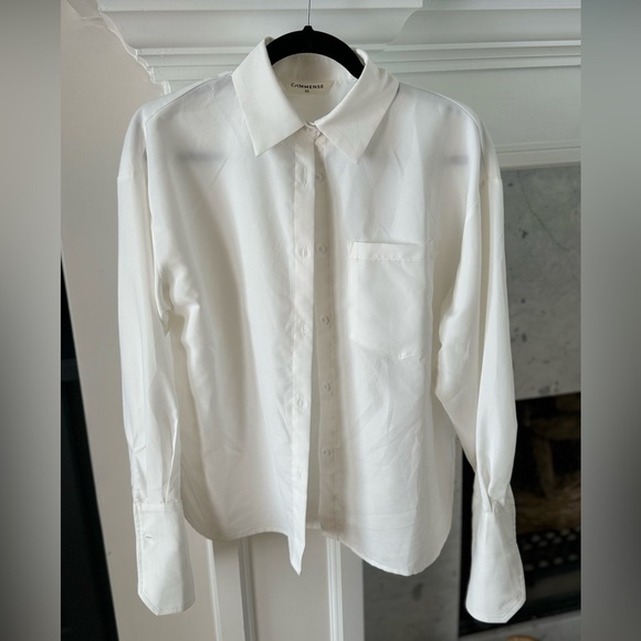 Commense Tops - Commense white oversize button down collared shirt with front breast pocket.
